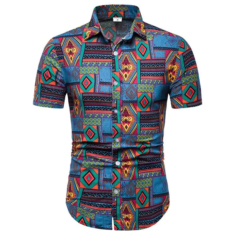 

Linen Shirts Men Plaid Casual Social Shirt Mens clothing Blouse Man Hip hop Hawaiian style Fashion New