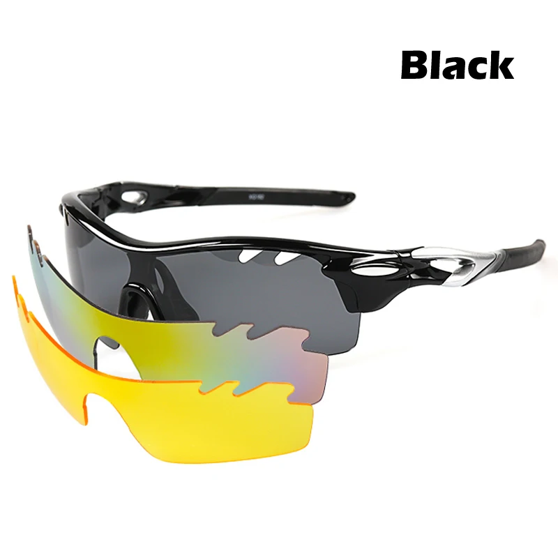 Унисекс поляризованные солнцезащитные очки с 3 сменными линзами для мужчин и женщин, очки для вождения, стильные очки 2 цвета XQ182 - Цвет линз: Black