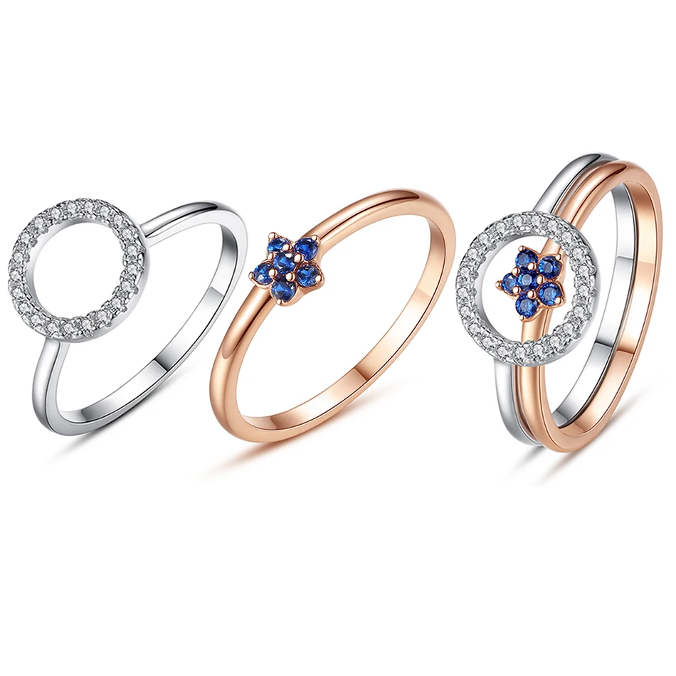 ELESHE 2018 Circle Round Crystal Finger Rings for Women 925 Sterling Silver Flower Ring Rose Gold Wedding Jewelry