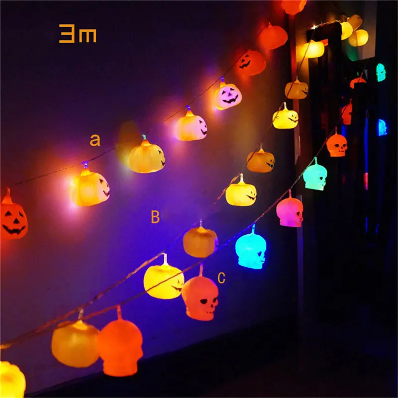 

16pcs Scary Led Pumpkin String Lights Plastic Skull Ghost Lantern Light Lamp Halloween Party Hanging Decorations Supplies