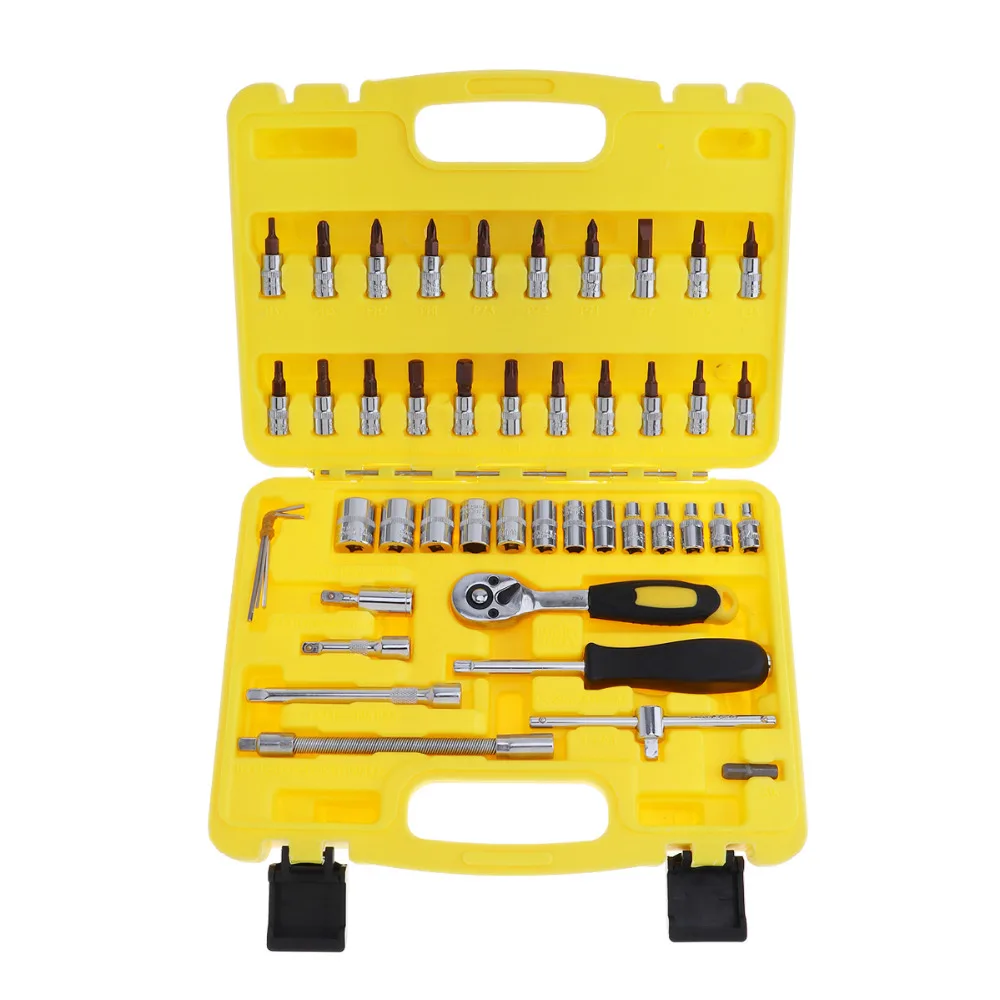 

46pcs Repair Tool Box Precision 1/4 Sleeve Socket Wrench Set Ratchet Torque Wrench Combo Tool Kit for Motorcycle /Auto Repairing