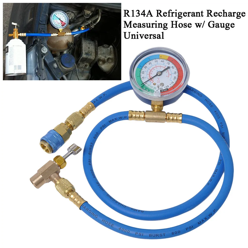 Для автомобиля кондиционера AC R134A заправка хладагента измерительный шланг с манометром Универсальный датчик для чтения 0-250psi Прямая поставка