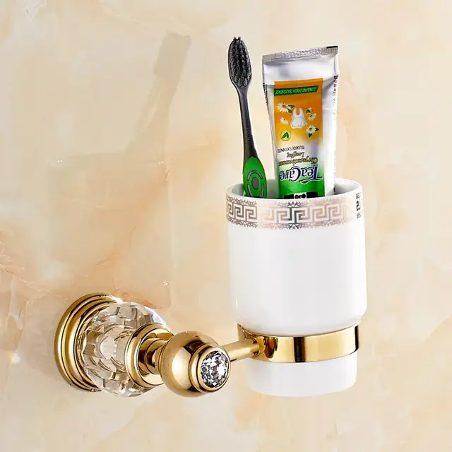 Gold Solid Toothbrush Cup Brass Crystal Toothbrush Holder European