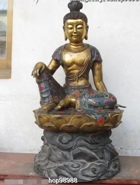 

Tibetan Folk Monastery cloisonne bronze Gild Sakyamuni Tathagata Buddha Statue