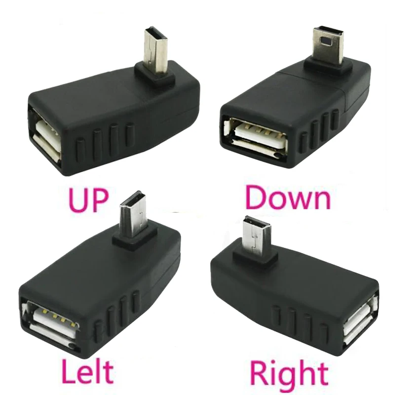 4PCS 90 Degree Right Angle USB Female to Mini USB Male Connector Redirectional OTG Adapter left