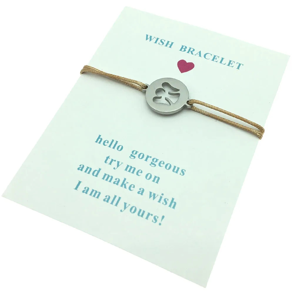 

Wish Bracelet Angel Girl Round Stainless Steel Charm Lucky Bracelet Angel Girl Pendant Adjustable String Bracelet For Women