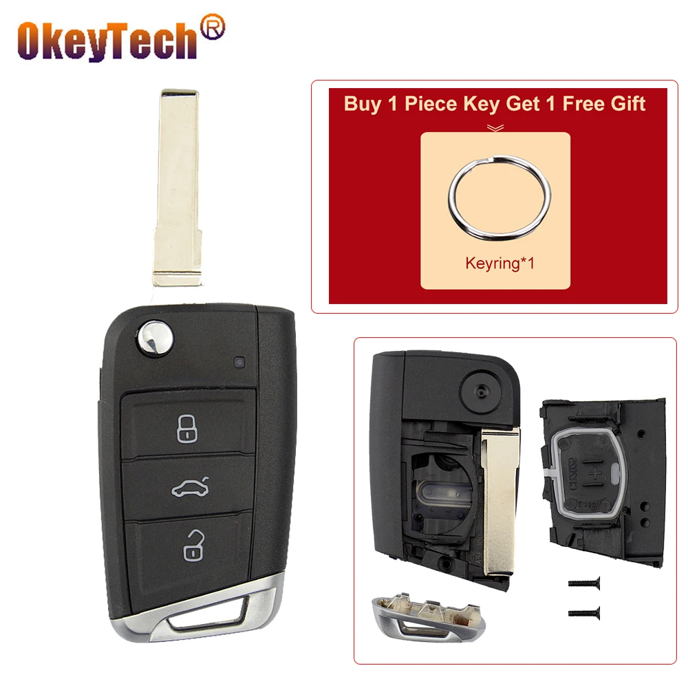 OkeyTech 3 кнопки для V W Golf 7 Skoda Octavia A7 Seat Leon Moditied Flip Remote Car Key Shell Fob Cover Case Uncut Blade|Ключ от