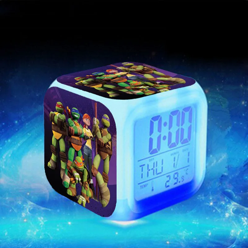 

8*8*8cm Plastic Toy Movie Teenage Mutant Ninja Turtles Watch Clocks LED Digital Alarm clock Boys&Girls Night Lighting Gifts