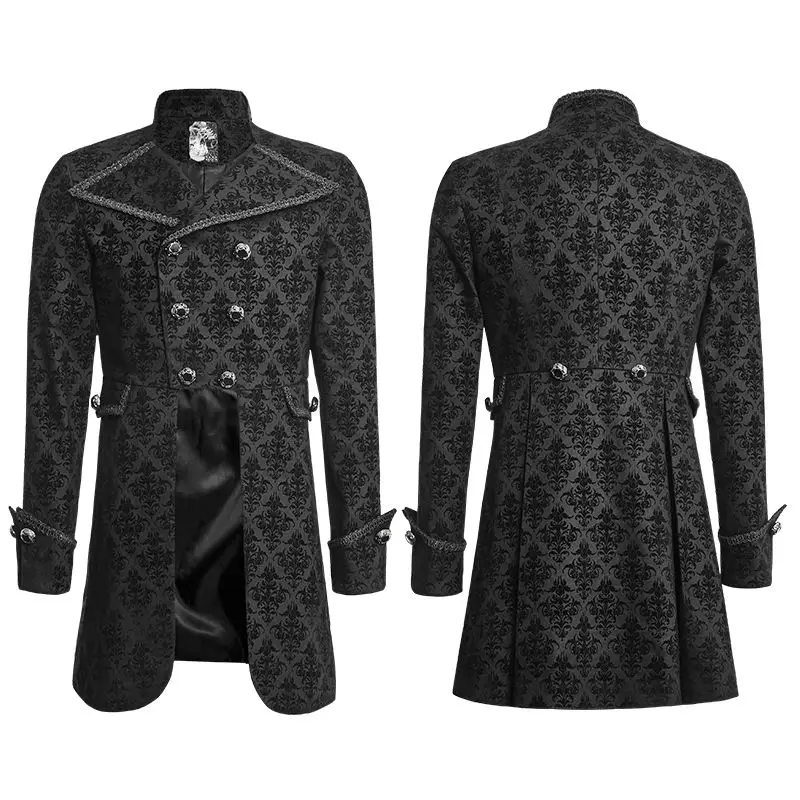 Punk Rave Mens Gothic Coat Jacket Black Damask Steampunk