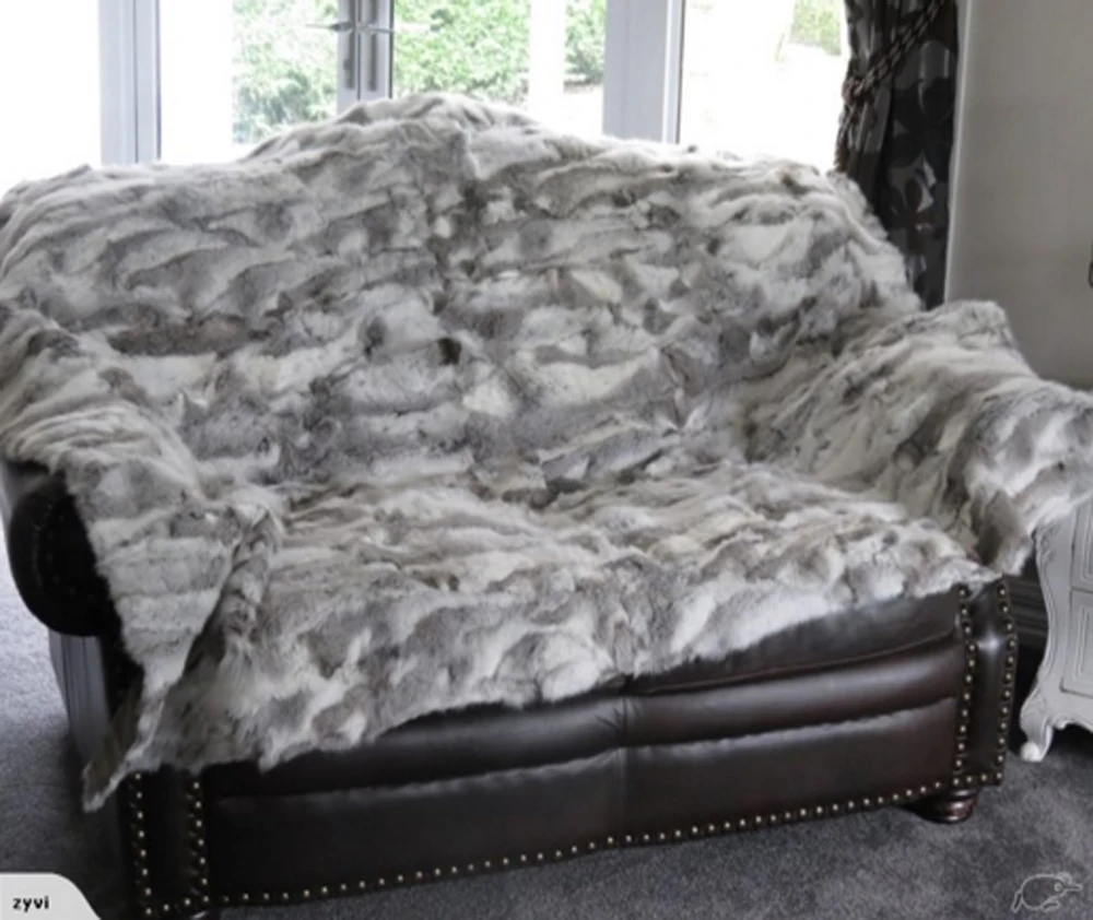 Natural Rabbit Fur Throw Blanket Soft Real Fur Rug Patchwork Bed Rabbit Skin Carpet Warm Floor Mat Winter