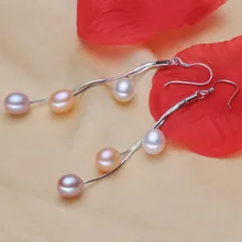 925 silver real natural big Bright pearl genuine freshwater 7mm 8mm drop pearl earrings earrings classic