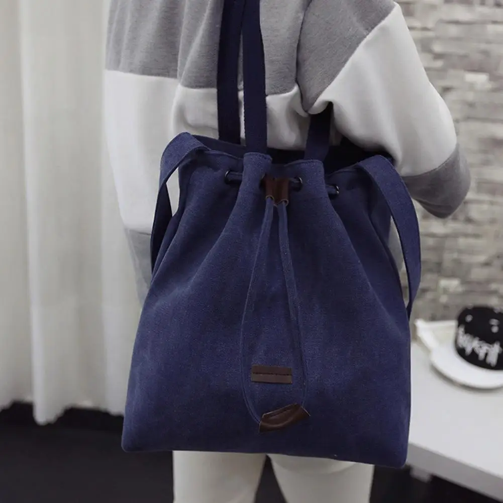

Yfashion Women Simple Canvas Handbag Female Strawstring Shoulder Bags Large Capacity Tote Bag For Woman