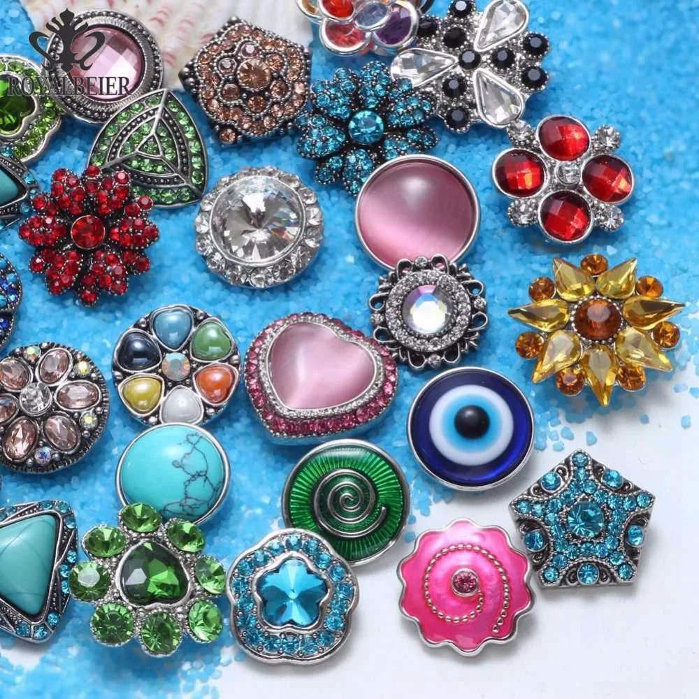 RoyalBeier 100pcs/lot Mixed Top Rhinestone Metal Button Charms 18mm