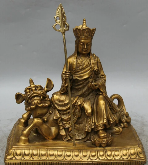 

JP S0524 10" Chinese Bronze Ksitigarbha Boddhisattva Netherworld Leader Seat Beast Statue B0403