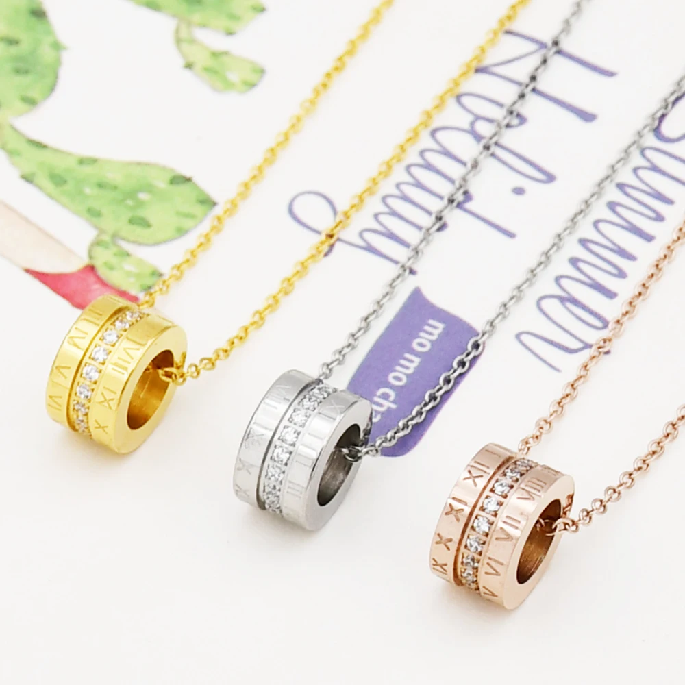 

Wholesale New Fashion Design Stainless Steel Titanium Necklace Zircon Roman Numerals Necklaces For Women Band Jewelry