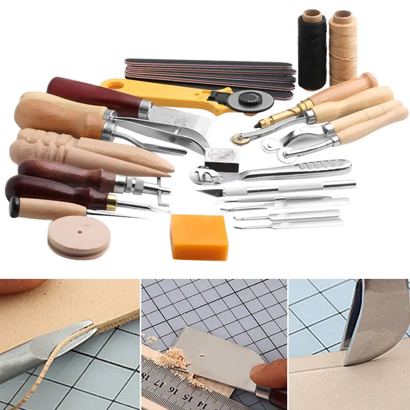 

25 Pcs/Set Stitching Carving Working DIY Hand Sewing Saddle Groover Punch Tools Leather Craft Sets WXV Sale