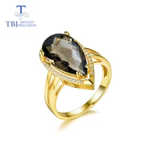 TBJ,100% natural smoky quartz pear10*18mm gemstone Ring for women in 925 sterling silver gemstone fine jewelry with gift box tbj feather gemstone ring with natural ethopian opal good fire in 925 sterling silver fine jewelry for girls with jewelry box