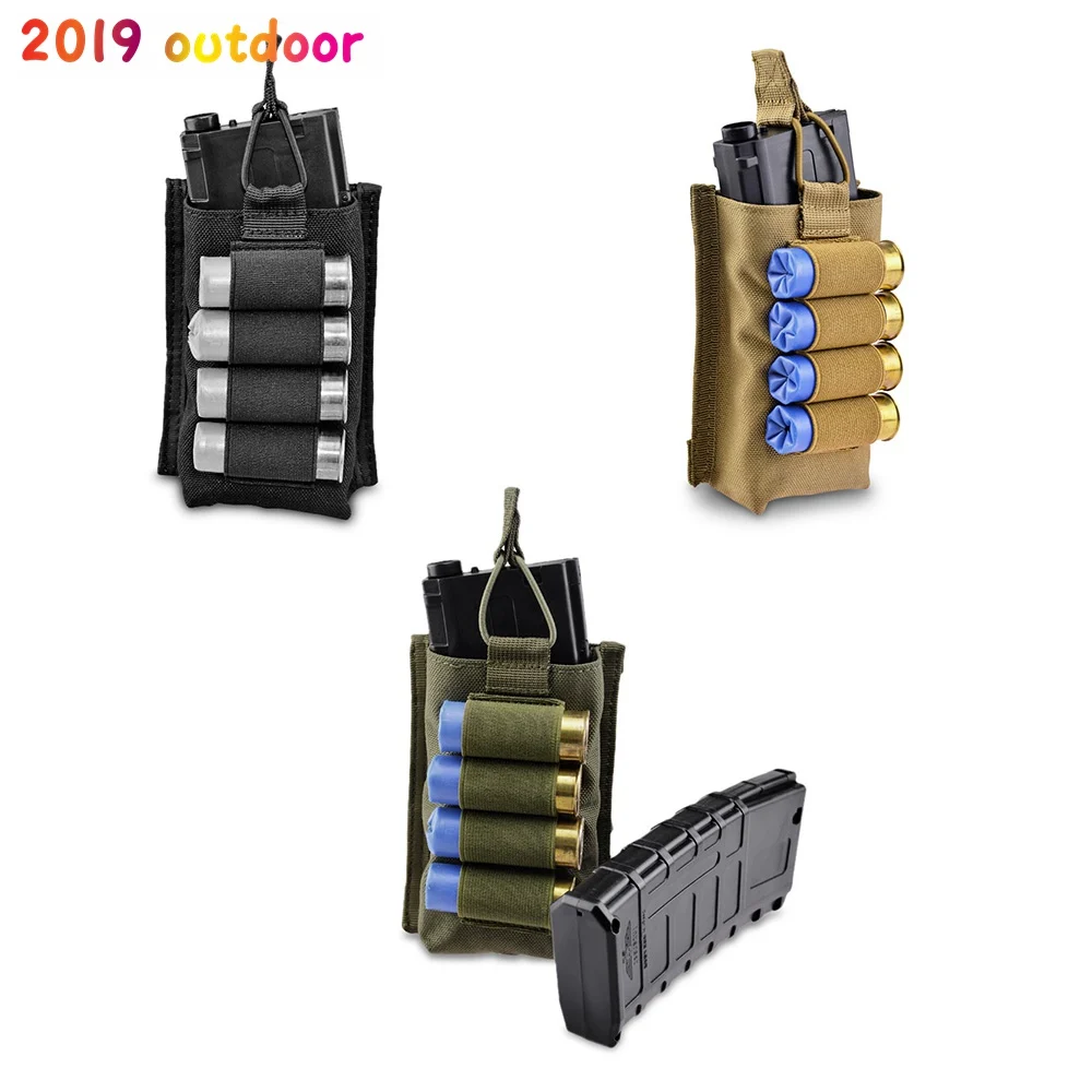 

Tactical Magazine Pouch With 4 shots 12 Gauge Shotgun Shells Single 5.56mm Mag Pouch with Shotgun Strip for Hunting 3 Color