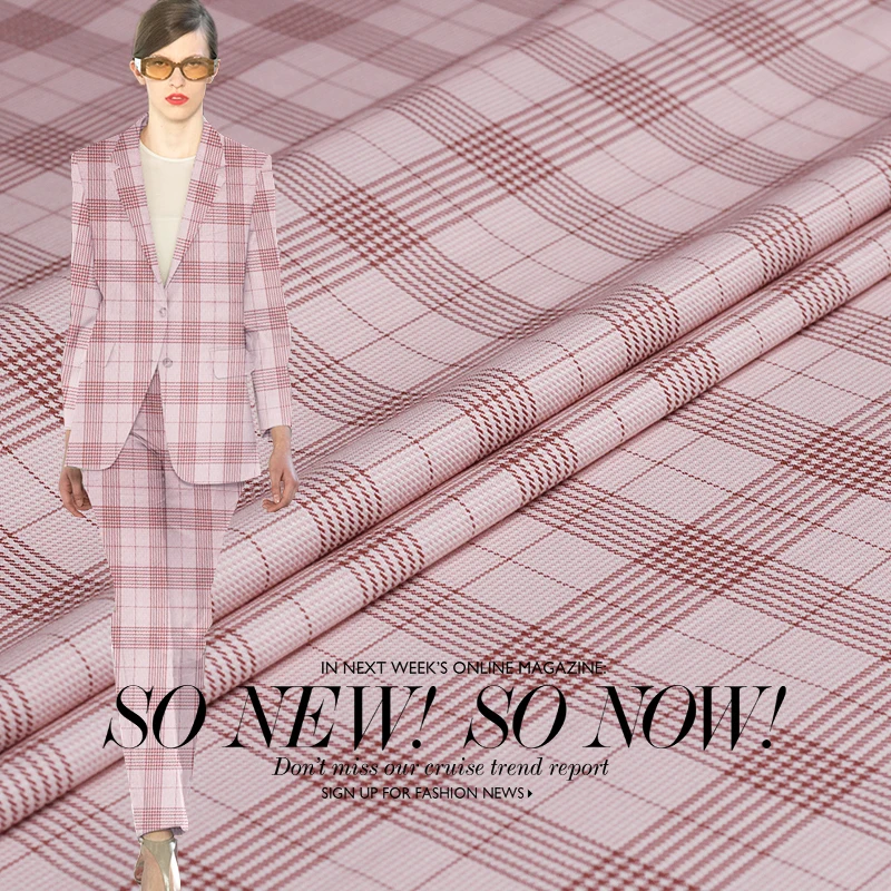 

Soft pink checked high-count worsted wool spring and autumn suit jacket garment handmade diy fabrics