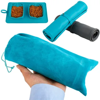 

Pet Dog Outdoor Travel Bowl Foldable Blue Gray Double Bowls Food Feeder For Small Large Dogs Cats BW722