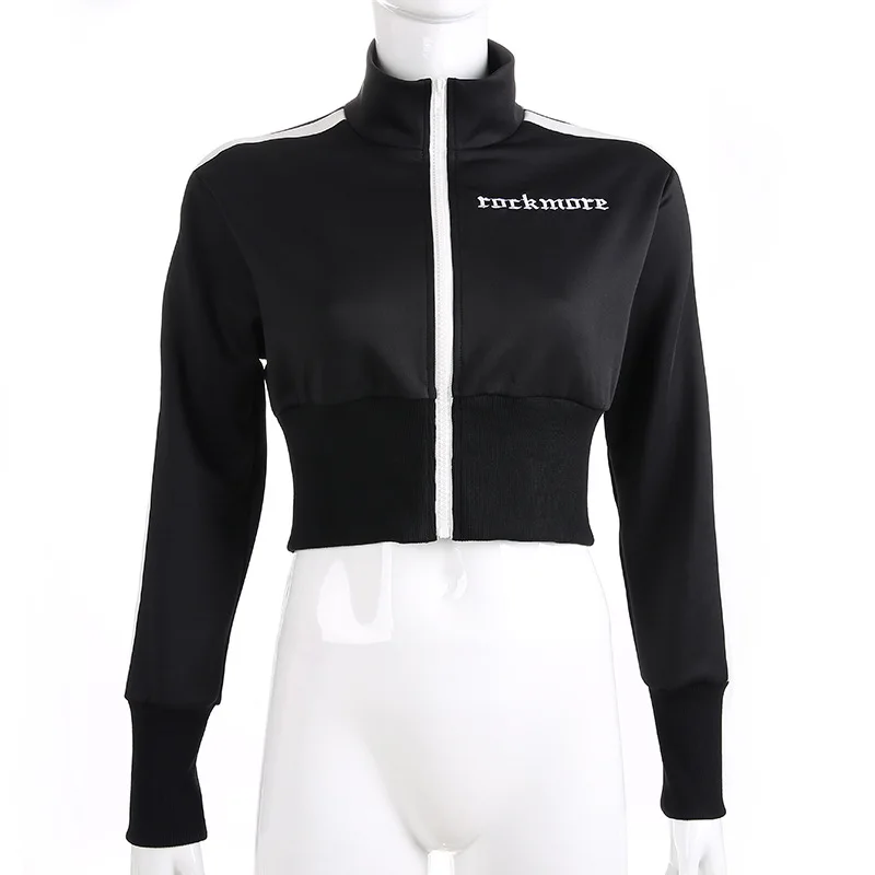 Fitshinling 2019 Autumn Baseball Jacket Coat Female Embroidery Letter Black Short Jackets For Women Fashion Slim Veste Femme