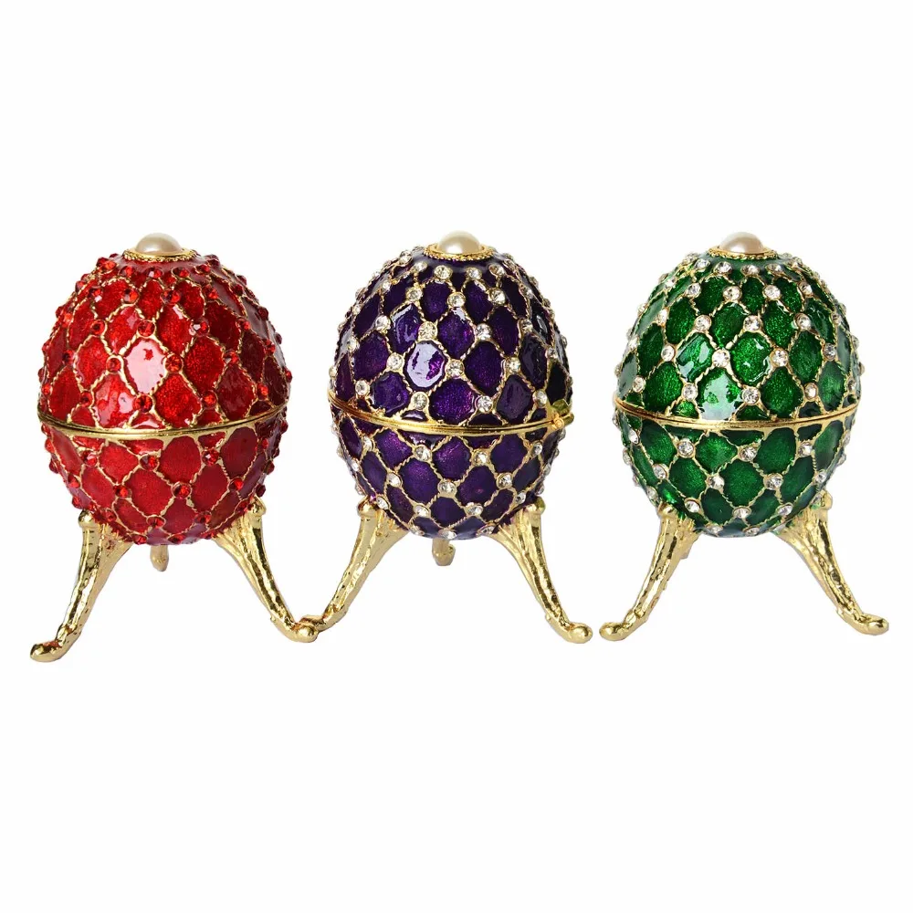 Metal alloy faberge style egg jewelry trinket box wedding ring gift