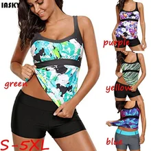 IASKY, новинка, плюс размер, одежда для плавания, женский купальник с принтом, танкини, комплект с шортами, два предмета, купальник, женский пляжный S-5XL