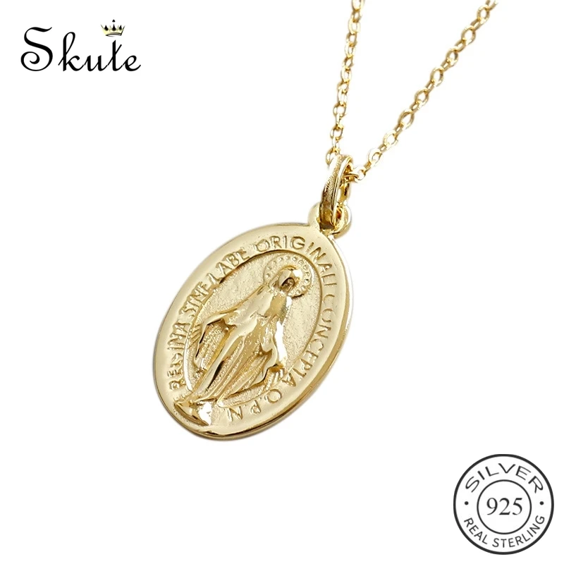 Skute Gothic religion Holy Mother Maria ожерелье из стерлингового серебра 925 пробы Овальная Капля