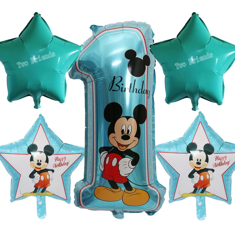 Воздушные шары из фольги с изображением Микки и Минни для вечеринки в честь первого дня рождения, вечерние шары с изображением Минни Маус, гелиевые милые игрушки - Цвет: Blue set