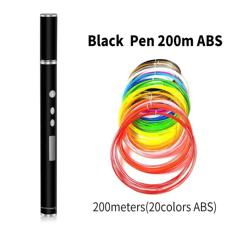 DEWANG, легкая 3d-ручка, новинка, OLED, DIY, 3D принтер, ручка, подарок на день рождения, PLA, ABS, нить, ручка, 3d ручки для рисования, гаджет - Цвет: Black Pen 200m ABS