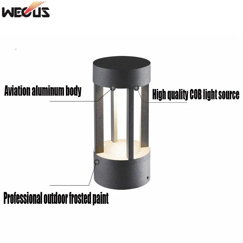 (WECUS) Outdoor waterproof wall pillar lamp, modern villa courtyard garden lawn lamp, LED door column lamp