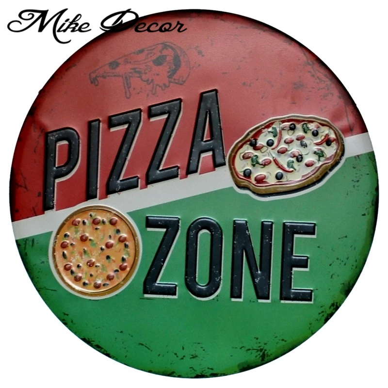 

[ Mike Decor ] PIZZA ZONE Round sign Mural painting Retro Gift Metal Craft Hotel Cafe Store Wall decor YA-988