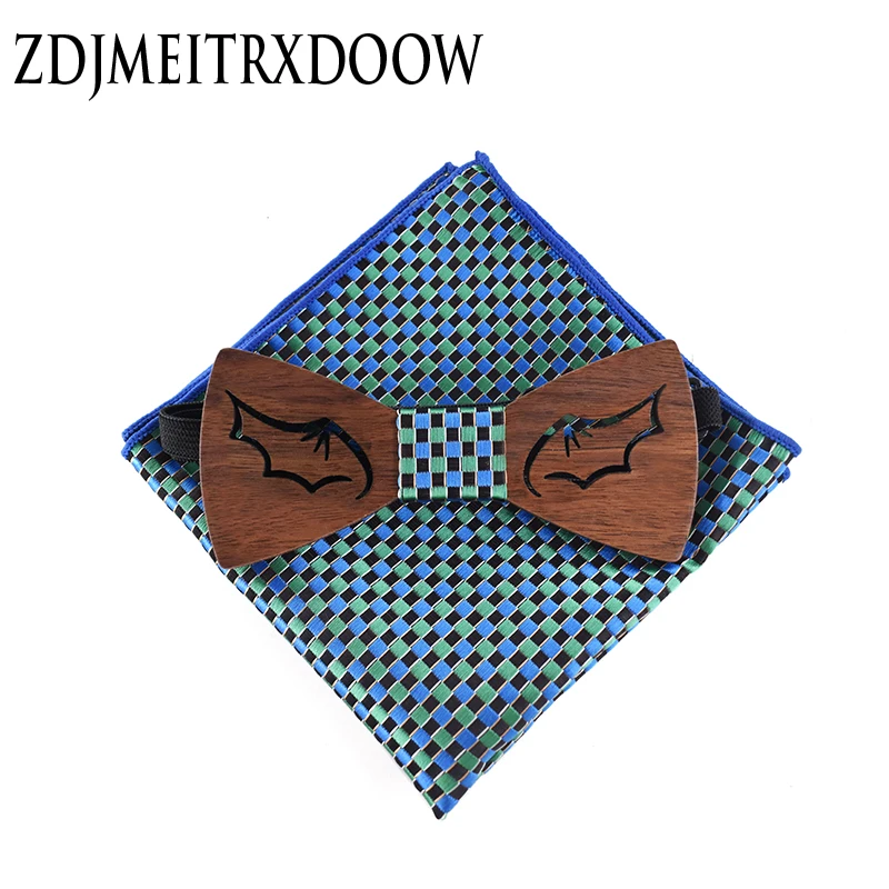  Mens Tie Sets Fashion Classic Plaid Wood Tie Handkerchief Set Pocket Square Necktie Holiday Gift Bo