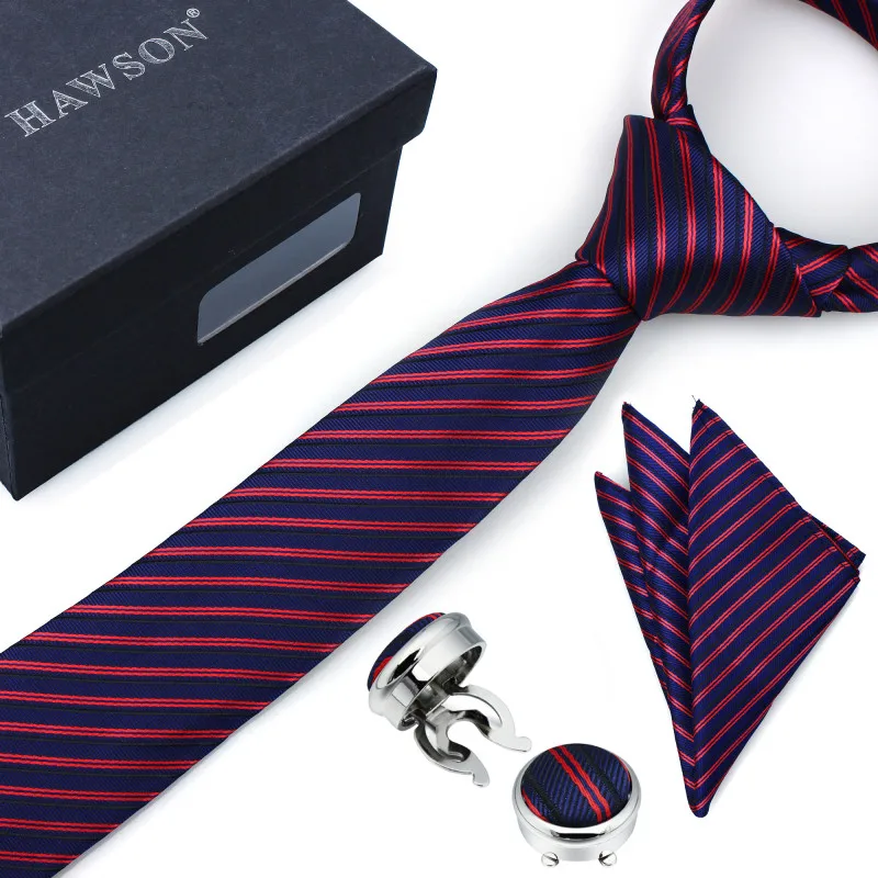 

HAWSON Men's Necktie Set with Pocket Square Tie Clip Button Cover Cuff-links for Graduation, Men's Gift, Mens Accessory