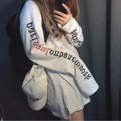 

Harajuku Streetwear Couple T-shirt 2019 Autumn Clothing Korean Style Ulzzang Letters Print T-shirts For Women Long Sleeve Tops