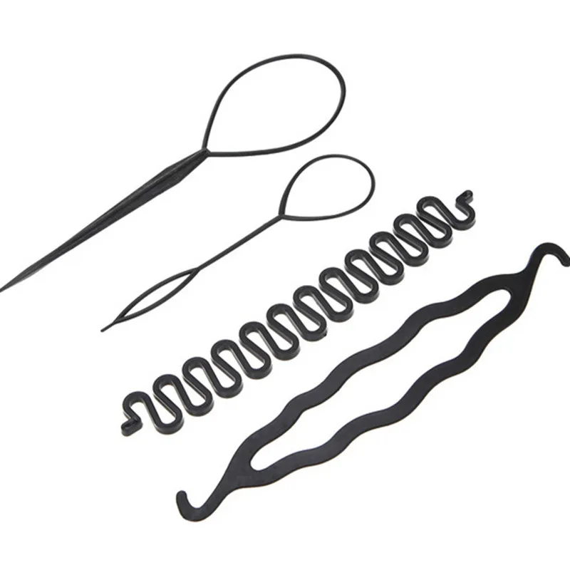 4pcs/set Magic Hair Braiding Twist Curler Styling Set Hairpin Holding Hair Braiders Pull Hair Needle Ponytail DIY Tool