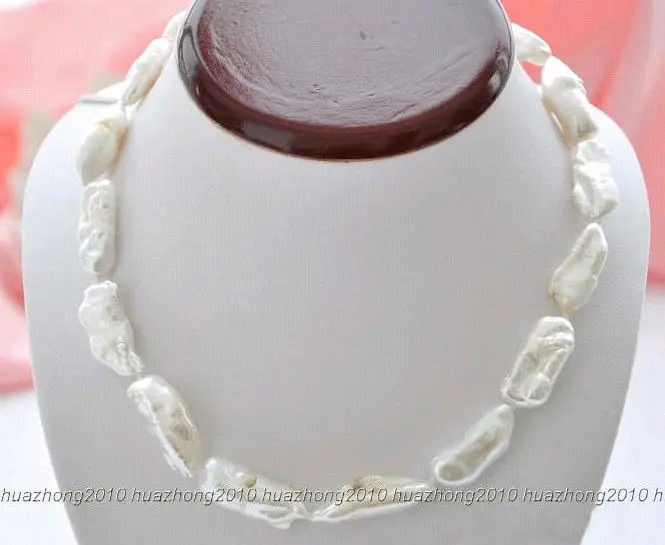 

wholesale Natural 10x16mm white dens biwa Freshwater cultured pearl necklace 17" Wedding Bridal Jewelry
