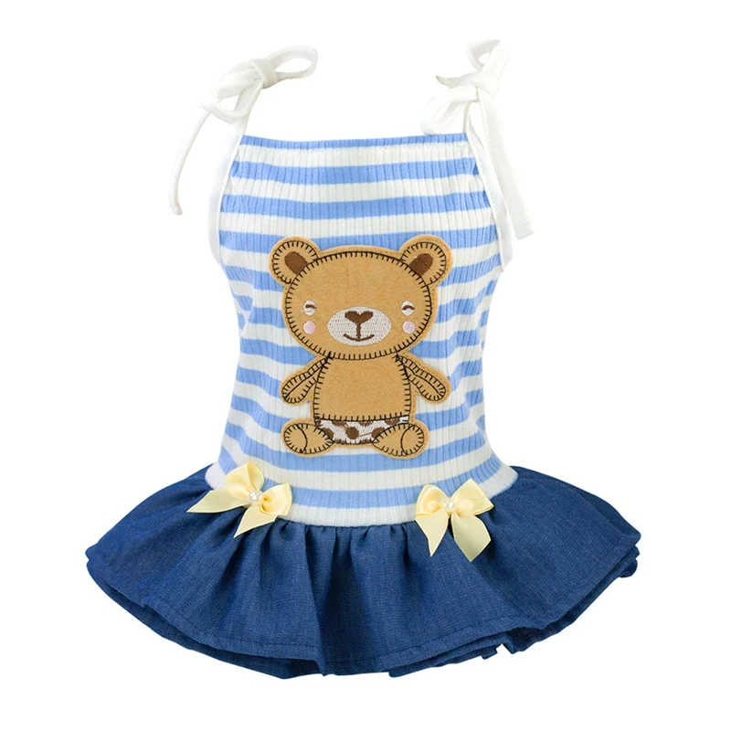 Puppy Use Pet Spring Summer Stripes Sling Skirt Dogs Sleeveless Dress Printed Bear For Small Chihuahua Pug Yorkie Clothing | Дом и сад