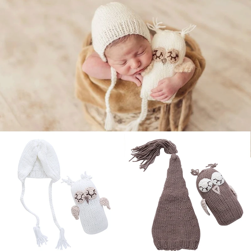 Новорожденные Девочки Мальчики Фотография реквизит детская шляпа+ кукла "Сова" набор фото сова шляпа набор крючком Вязаные наряды