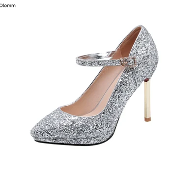 

Olomm New Women Glitter Pumps Sexy Stiletto Heel Pumps Pointed Toe Gorgeous 5 Colors Party Dress Shoes Women Plus US Size 3-10.5