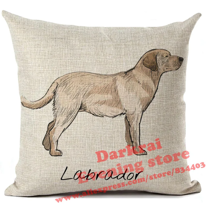 Cushion Cover Labrador Corgi Doberman Printed Linen Pillows Cover Car Sofa Decorative Throw Pillows Home Decoration Pillow Case - Цвет: 3