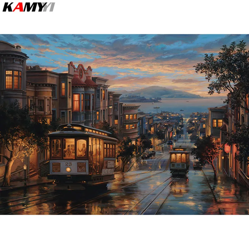 

Diamond Mosaic Full Diamond Night Street View DIY Diamond Painting Cross Stitch Crystal Round/Square Rhinestone Picture XY1