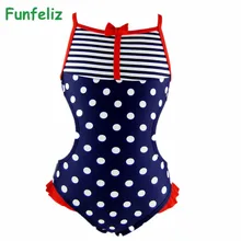 Funfeliz/цельный купальник для девочек, милый купальник в горошек для девочек, полосатый купальный костюм с бантом для детей, Летний набор детских бикини