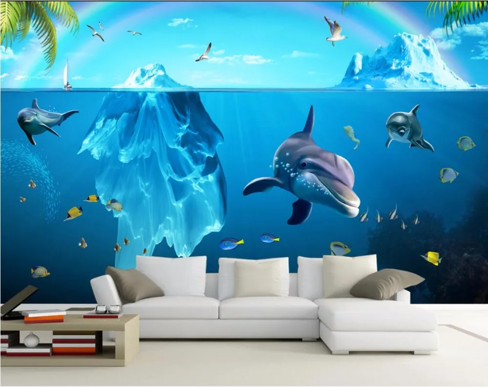 

3d wallpaper custom mural photo Glacier Marine dolphins painting 3d wall murals wallpaper for walls 3 d living room home decor