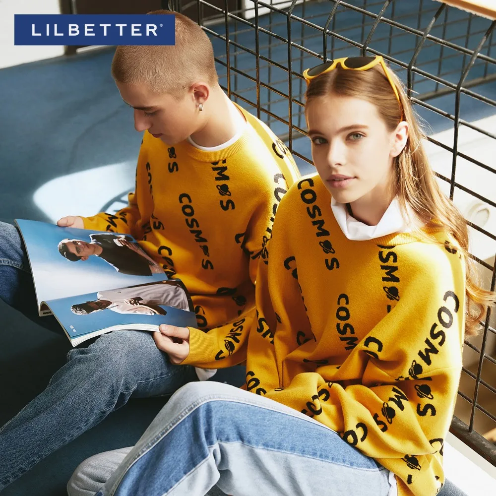 Lilbetter пара модный Свободный Повседневный Печатный буквенный пуловер Свитера мужские