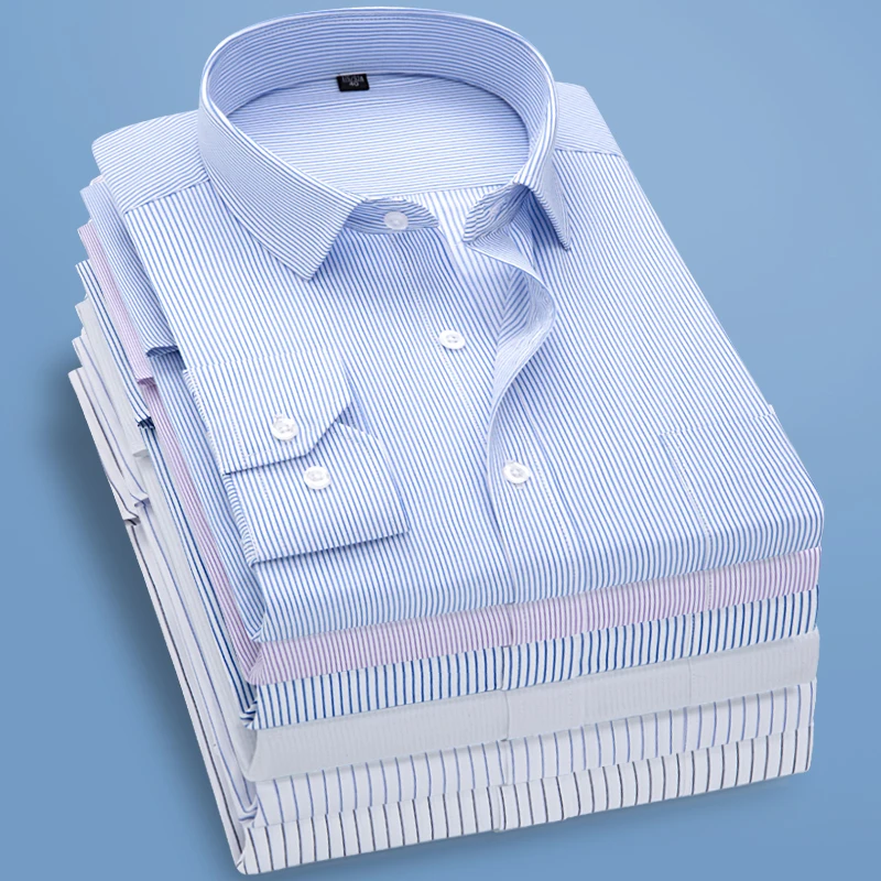 Mens Classic Business Long Sleeved Shirt Casual Male Striped Dress Shirt