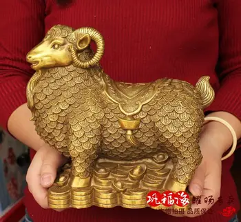 

2020 home LIVING ROOM wall TOP Decor --22 CM Money drawing Money sheep ART bronze statue sculpture Decoration brass decorative