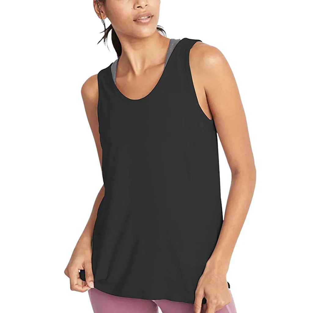 Women Cute Workout Vest Deep V Cut Out Open Back Shirts