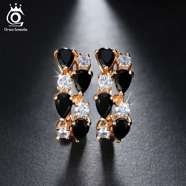 Orsa Jewls Luxury Charming Cz Mixed Black Stud Earring Gold Color Orsa Jewls Luxury Charming Cz Mixed Black Stud Earring Gold Color Fashion Earrings For