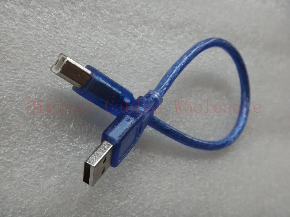 10 шт./лот, 0,3 м, 1 фут, USB 2,0, Удлинительный кабель для печати, OHFC, медный, прозрачный, синий, удлиненный USB кабель для принтера, HDD